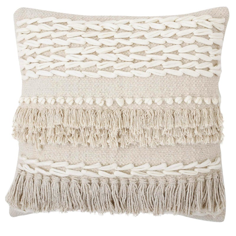 Red Earth REDEARTH Â· Tufted Throw Pillow Cushion Covers - Boho Textured Woven Decorative Cases Set for Couch - Sofa - Bed - Farmhouse - Chair - Patio - Outdoor - car - 100% Cotton (18x18 ; Natural) Pack of 2 - Image 3